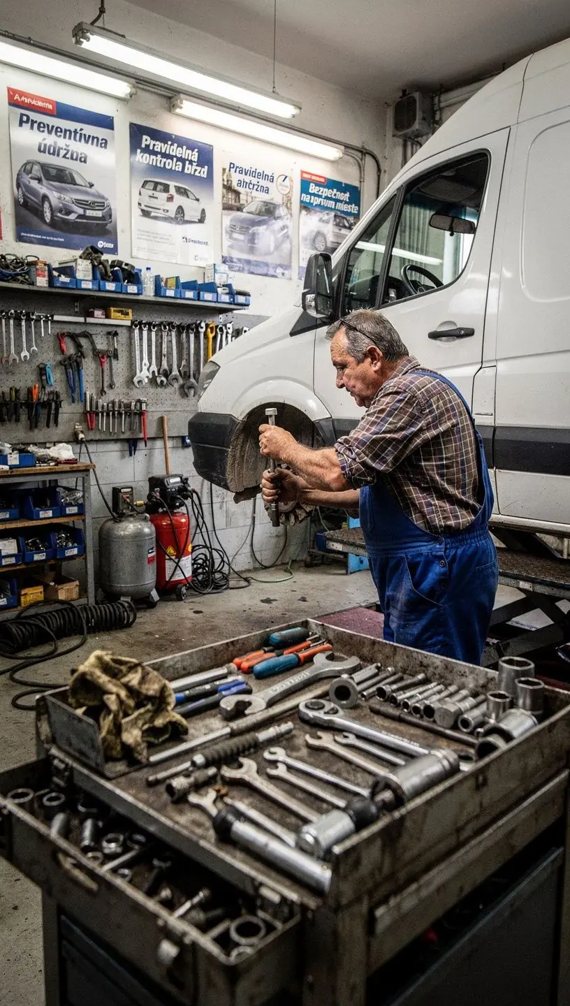Detailný pohľad na motor vozidla počas preventívnej údržby v dielni
